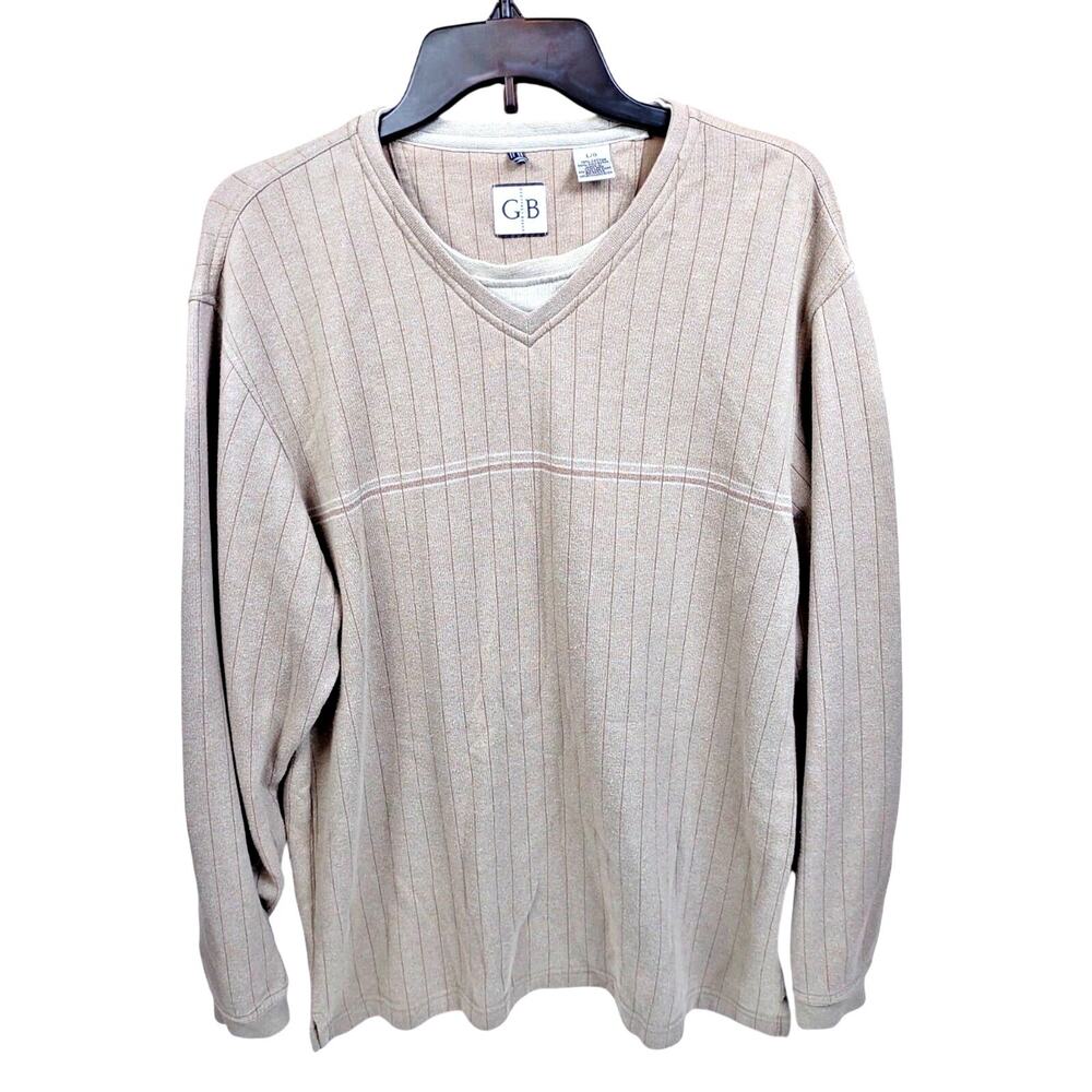 Geoffrey Beene Men's Long Sleeve V Neck Ribbed Classic Pull Over Sweater Large
